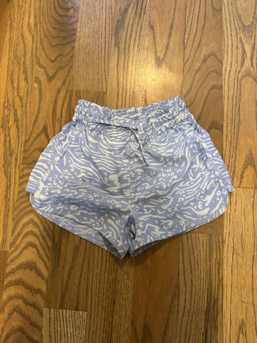 Athleta Light Blue & White Patterned Active Shorts